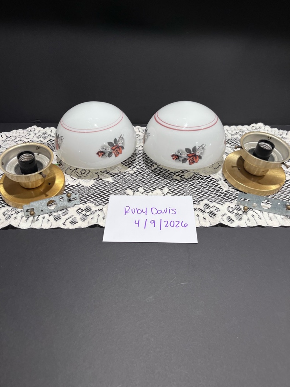 Vintage Floral milk glass light fixtures